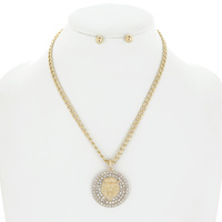CRYSTAL RHINESTONE LION PENDANT NECKLACE AND EARRINGS SET