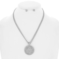 CRYSTAL RHINESTONE LION PENDANT NECKLACE AND EARRINGS SET