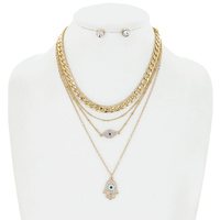 EVILEYE PENDANT MULTI LAYERED CHAIN NECKLACE AND EARRINGS SET