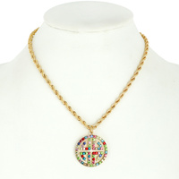 RHINESTONE ROUND ANCIENT GREEK KEY PENDANT NECKLACE