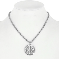 RHINESTONE ROUND ANCIENT GREEK KEY PENDANT NECKLACE