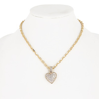 CRYSTAL RHINESTONE HEART PENDANT CHAIN LINK NECKLACE