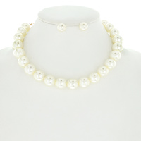 15MM METAL/ SYNTHETIC PEARL BEADED BALL CHOKER NECKLACE EARRING SET