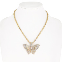 CRYSTAL RHINESTONE BUTTERFLY PENDANT CHAIN NECKLACE