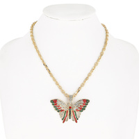 CRYSTAL RHINESTONE BUTTERFLY PENDANT CHAIN NECKLACE