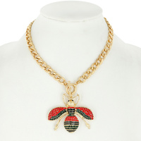FASHION RHINESTONE BEE PENDANT  TOGGLE NECKLACE