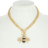 FASHION RHINESTONE BEE PENDANT  TOGGLE NECKLACE