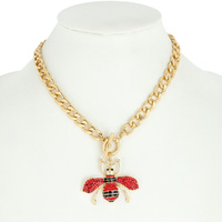 FASHION RHINESTONE BEE PENDANT  TOGGLE NECKLACE
