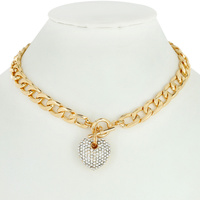 HEART CHARM CHAIN TOGGLE NECKLACE