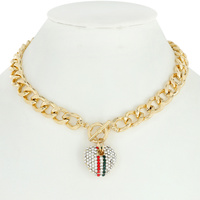 HEART CHARM CHAIN TOGGLE NECKLACE