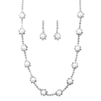 CRYSTAL RHINESTONE WITH PEARL NECKLACE AND EARRINGS SET
