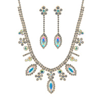 CRYSTAL RHINESTONE FLOWER TOP MARQUISE NECKLACE AND EARRINGS SET