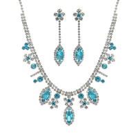 CRYSTAL RHINESTONE FLOWER TOP MARQUISE NECKLACE AND EARRINGS SET
