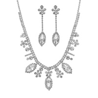 CRYSTAL RHINESTONE FLOWER TOP MARQUISE NECKLACE AND EARRINGS SET