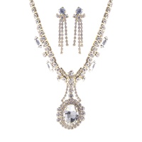 CRYSTAL RHINESTONE OVAL SHAPE DROP NECKLACE AND EARRINGS SET