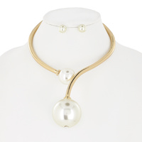PEARL HINGED OPEN COLLAR NECKLACE AND EARRINGS SET