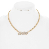 RHINESTONE PAVE BABY CUBAN LINK CHAIN NECKLACE AND CRYSTAL STUD EARRING SET