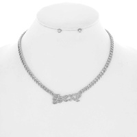 RHINESTONE PAVE SEXY CUBAN LINK CHAIN NECKLACE AND CRYSTAL STUD EARRING SET
