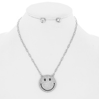 CRYSTAL RHINESTONE PENDANT SMILE NECKLACE AND EARRINGS SET
