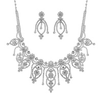 CRYSTAL RHINESTONE MARQUISE SHAPE FLOWER NECKLACE AND EARRINGS SET
