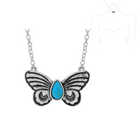 WESTERN SEMI STONE TURQUOISE BUTTERFLY PENDANT NECKLACE