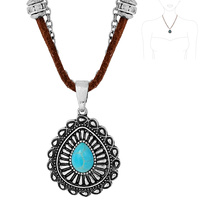 WESTERN DOUBLE LAYER SUEDE AND CHAIN NECKLACE WITH CONCHO PENDANT