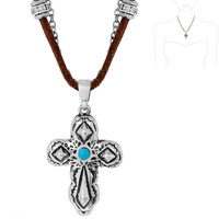 WESTERN DOUBLE LAYER SUEDE AND CHAIN NECKLACE WITH CROSS PENDANT