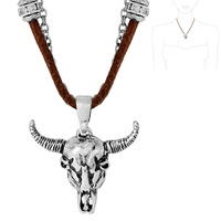WESTERN DOUBLE LAYER SUEDE AND CHAIN NECKLACE WITH STEER PENDANT