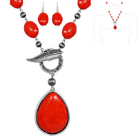 WESTERN SEMI STONE FEATHER TOGGLE NECKLACE ERRING SET