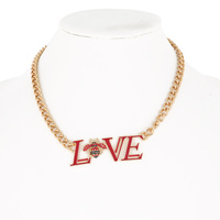 RHINESTONE BEE LOVE LETTER PENDANT CHAIN NECKLACE