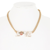RHINESTONE BEE LOVE LETTER PENDANT CHAIN NECKLACE
