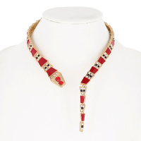 EPOXY ENAMEL AND MULTICOLOR CRYSTAL RHINESTONES SNAKE DESIGN STATEMENT NECKLACE