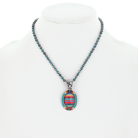 NAVAJO PEARL SERAPE SEED BEAD OVAL PENDANT NECKLACE - WESTERN NATIVE AMERICAN ETHNIC BOHO JEWELRY
