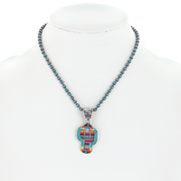 NAVAJO PEARL SERAPE SEED BEAD CACTUS PENDANT NECKLACE - WESTERN NATIVE AMERICAN ETHNIC BOHO JEWELRY