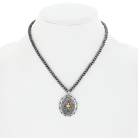 NAVAJO PEARL MULTICOLOR SEED BEAD CONCHO PENDANT NECKLACE - BOHO NATIVE AMERICAN WESTERN JEWELRY