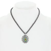 NAVAJO PEARL MULTICOLOR SEED BEAD CONCHO PENDANT NECKLACE - BOHO NATIVE AMERICAN WESTERN JEWELRY