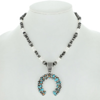 NAVAJO PEARL AND SYNTHETIC  PEARL NECKLACE WITH SUMMER SQUASH PENDANT