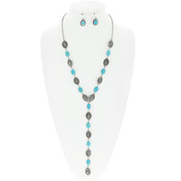 CONCHO WESTERN STYLE MULTICOLOR BEADED LARIAT ADJUSTABLE NECKLACE EARRING SET