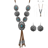 WESTERN CONCHO WITH SEMI STONE SUEDE NECKLACE AND EARRINGS SET