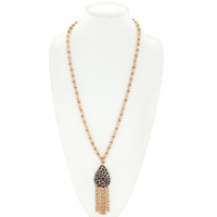 WESTERN STYLE TASSEL TEARDROP  LEOPARD PRINT  BEADED ADJUSTABLE PENDANT NECKLACE