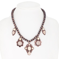 WESTERN TEXTURED DRUZY STONE CHARMS NAVAJO PEARL NECKLACE