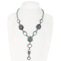 WESTERN TEXTURED DRUZY AND NATURAL STONE  Y DROP NECKLACE