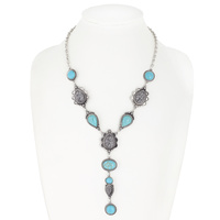 WESTERN TEXTURED DRUZY AND NATURAL STONE  Y DROP NECKLACE