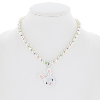 MULTI BEAD PEARL EASTER NECKLACE WITH BUNNY PENDANT