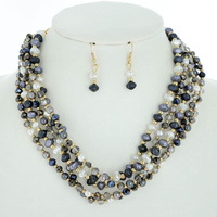4 LINE MULTISTRANDED MIXED GLASS BEAD NECKLACE EARRING SET