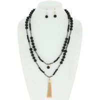 2 LINE LONG MULTISTRANDED MIXED BEAD TASSEL NECKLACE EARRING SET