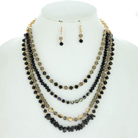 4 LINE MULTISTRANDED MIXED BEAD NECKLACE EARRING SET