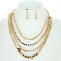 4 LINE MULTISTRANDED MIXED BEAD NECKLACE EARRING SET
