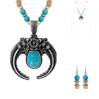 SQUASH BLOSSOM SEMI STONE TURQUOISE RAW QUARTZ MULTI BEAD PENDANT NECKLACE EARRING SET