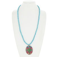 CACTUS WESTERN PRINT WOODEN HOWLITE BEADED NECKLACE